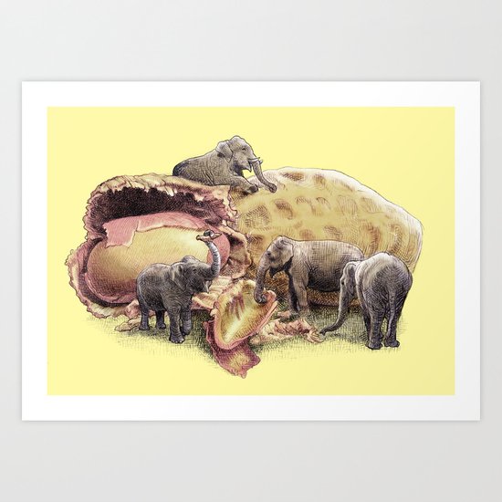 Elephant's Paradise (colour option) Art Print