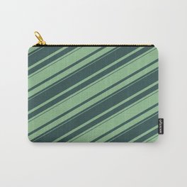 [ Thumbnail: Dark Sea Green and Dark Slate Gray Colored Lines Pattern Carry-All Pouch ]