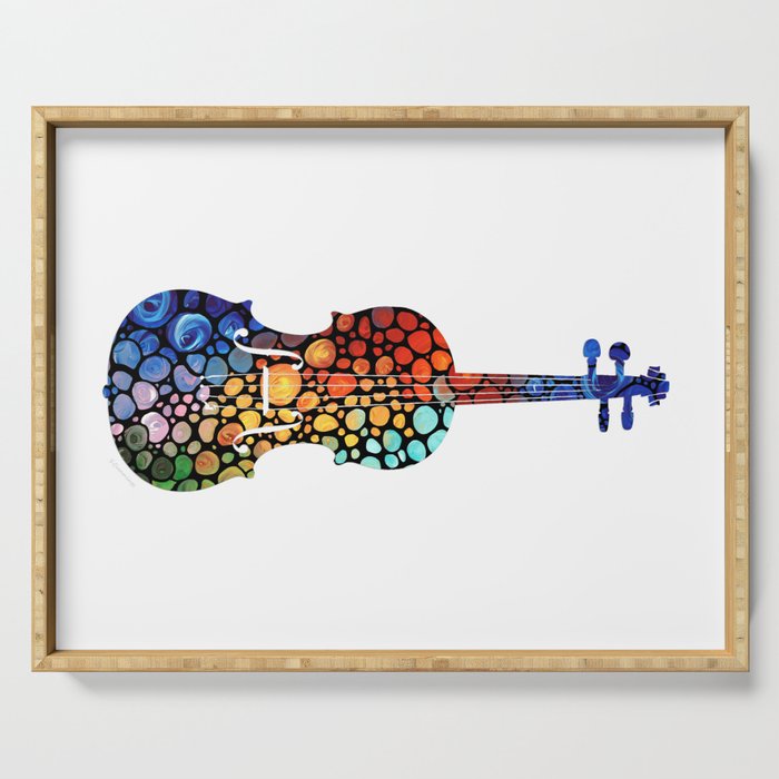 Colorful Mosaic Music Art - Violin by Sharon Cummings Serving Tray