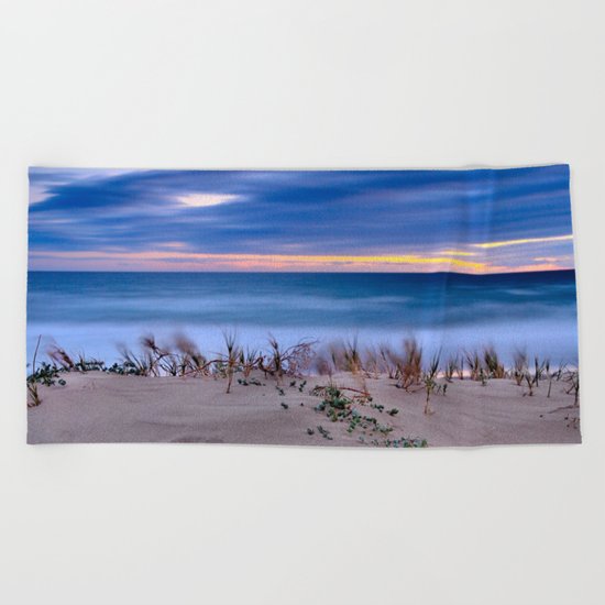 Windy sunset at the beach Beach Towel