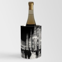Black and White Duomo Piazza Night Scene, Milan City, Italy Wine Chiller