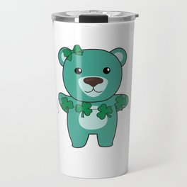 Bear With Shamrocks Cute Animals For Luck Travel Mug