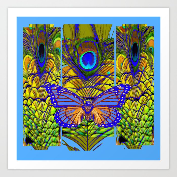 Fantasy Purple Monarch Butterfly Peacock Feather Art Art Print