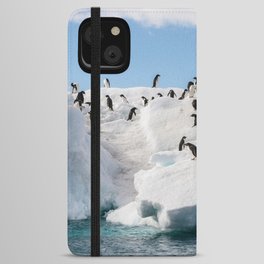Gentoo Penguin playtime at your local iceberg Antarctica iPhone Wallet Case
