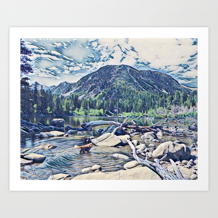 Golden Retriever. Mountain Lake Trail Art Print