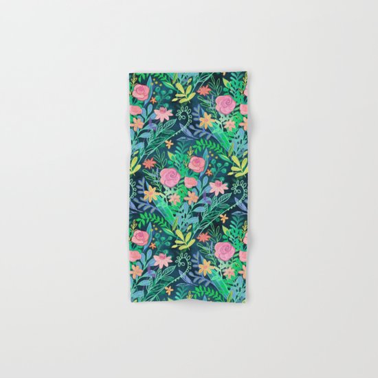 Roses + Green Messy Floral Posie Hand & Bath Towel