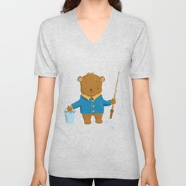 Fishing Brown Bear V Neck T Shirt