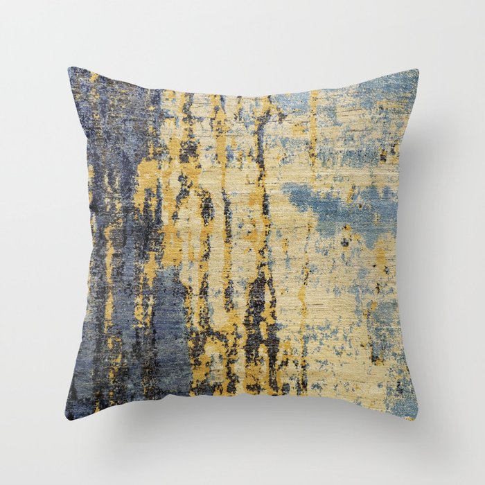 Blue Gold Oriental Rug Print Throw Pillow