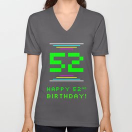 [ Thumbnail: 52nd Birthday - Nerdy Geeky Pixelated 8-Bit Computing Graphics Inspired Look V Neck T Shirt V-Neck T-Shirt ]