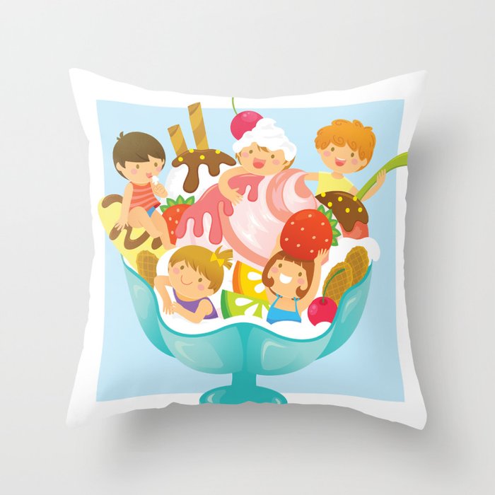 Ice Cream With Kids Throw Pillow