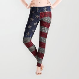 USA flag - on grainy wood Leggings