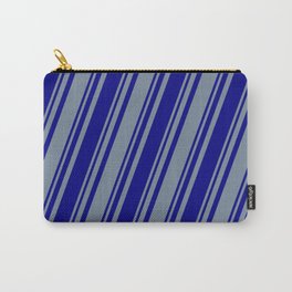 [ Thumbnail: Blue and Light Slate Gray Colored Stripes Pattern Carry-All Pouch ]