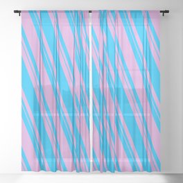 [ Thumbnail: Plum & Deep Sky Blue Colored Lined Pattern Sheer Curtain ]
