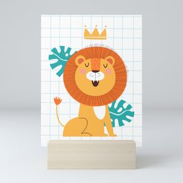 Cute lion animal jungle king cartoon character illustration Mini Art Print