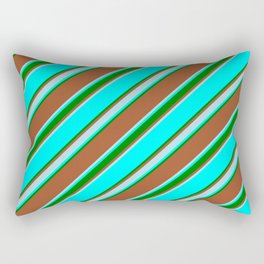 [ Thumbnail: Sienna, Powder Blue, Aqua & Green Colored Stripes Pattern Rectangular Pillow ]