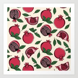 Plump Pomegranates #3 Art Print | Redandblack, Fruit, Digital, Fruitprint, Pomagranateprint, Pomagranate, Fruitdesign, Pomegranatedesign, Fruitpattern, Pomegranatepattern 