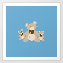 Teddy Bears Triplet - Blue Art Print