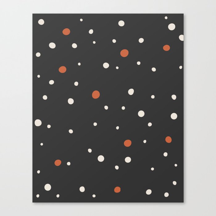 Abstract orange and white polka dots on dark grey Canvas Print