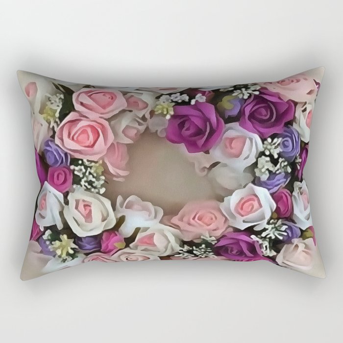 Wreath Of Pink and Purple Roses Rectangular Pillow