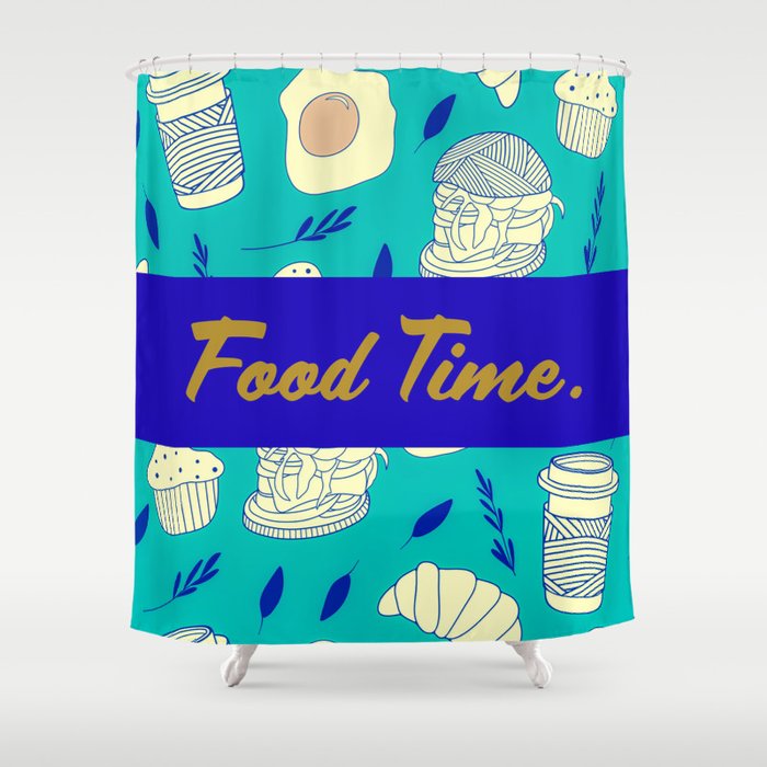 Blue Food Time Pattern Shower Curtain