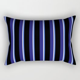 [ Thumbnail: Royal Blue, Black, Midnight Blue & White Colored Striped Pattern Rectangular Pillow ]