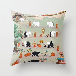 Taming the Elephant Mind Buddhist Thanka Painting Throw Pillow