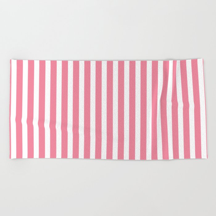 Rose Pink & White Cabana Stripe Beach Towel