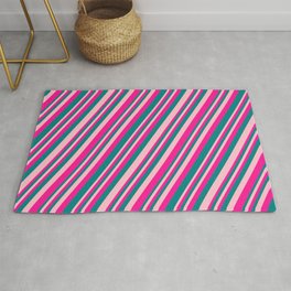 [ Thumbnail: Pink, Deep Pink, and Teal Colored Striped Pattern Rug ]