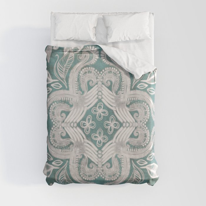 Teal and grey dirty denim textured boho pattern Duvet Cover