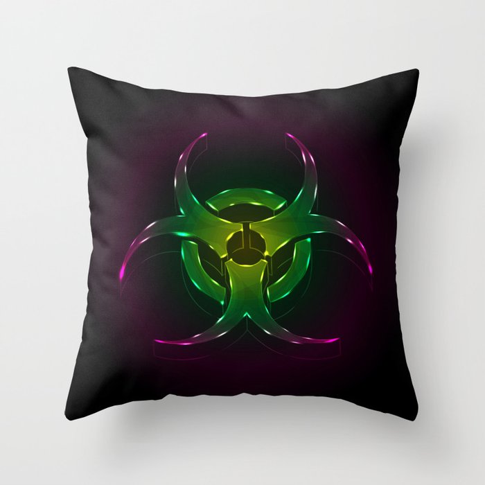 An illustration of a fluorescent biohazard symbol.  Throw Pillow