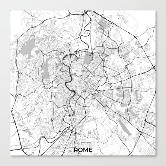 Rome City Map Gray Canvas Print