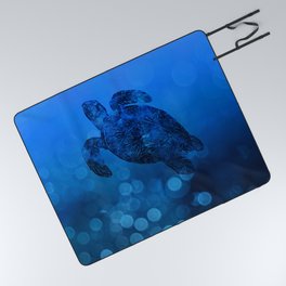 Sea Turtle In Deep Blue Water Picnic Blanket
