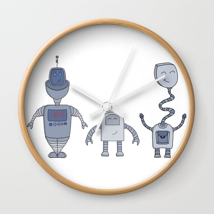Three Adorable Robots Wall Clock