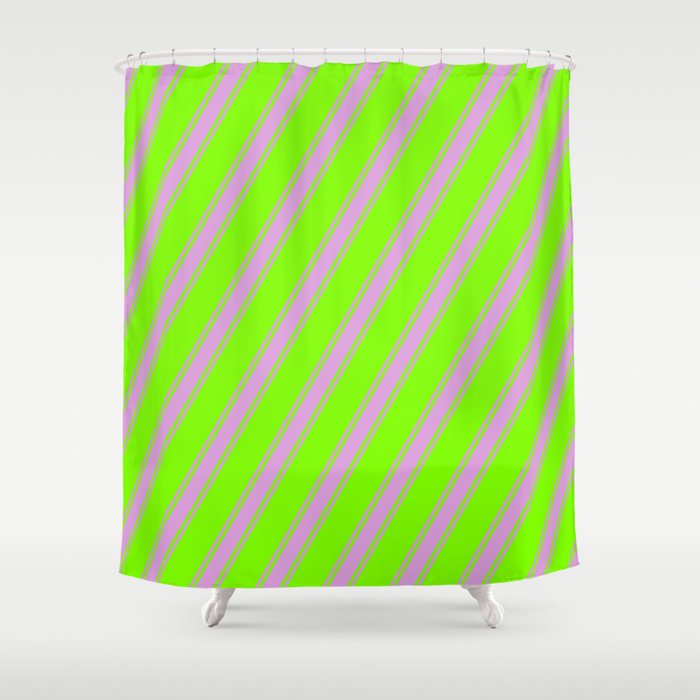 Chartreuse & Plum Colored Striped/Lined Pattern Shower Curtain