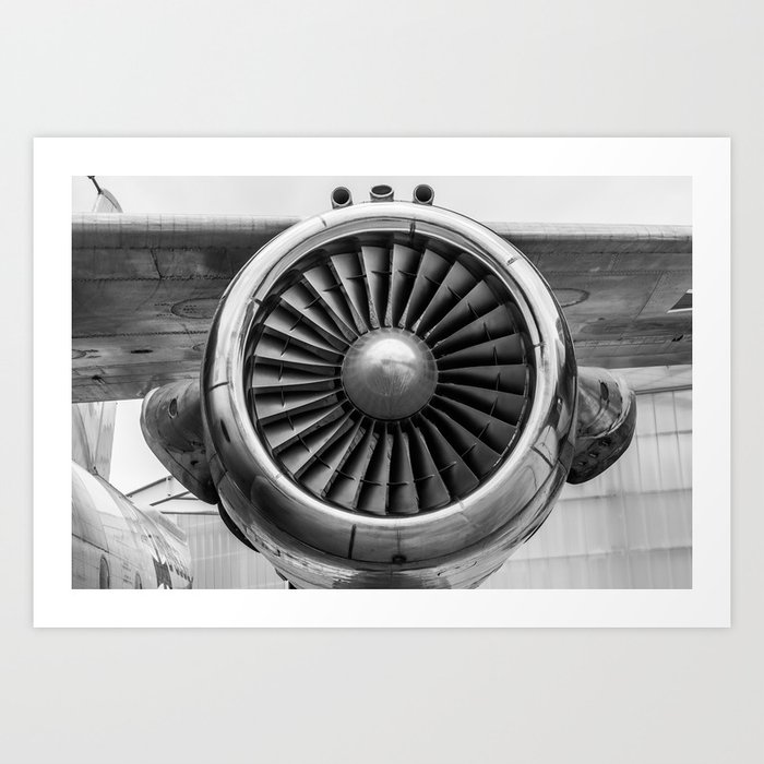 Vintage Airplane Turbine Engine Black and White Photography / black and white photographs Art Print
