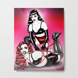 Pink Bondage Metal Print | Love, Pink, Red, Popart, Pop Surrealism, Drawing, Digital, White, Bondage, Women 