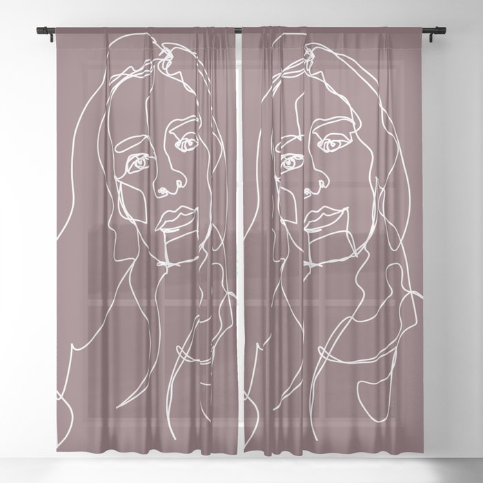 LINE ART FEMALE PORTRAITS II-III-VII Sheer Curtain