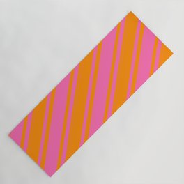 [ Thumbnail: Dark Orange & Hot Pink Colored Striped/Lined Pattern Yoga Mat ]