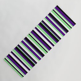 [ Thumbnail: Indigo, Light Green, White & Black Colored Stripes/Lines Pattern Yoga Mat ]