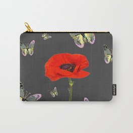 RED POPPY FLOWER & GREY BUTTERFLIES Carry-All Pouch