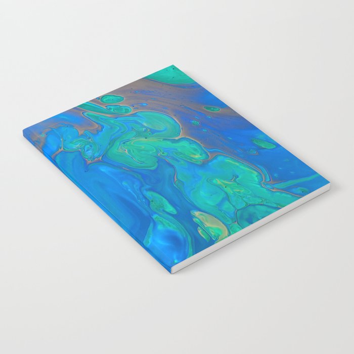 Slow Down Blue Ii Bright Blue Green Fluid Painting Notebook By