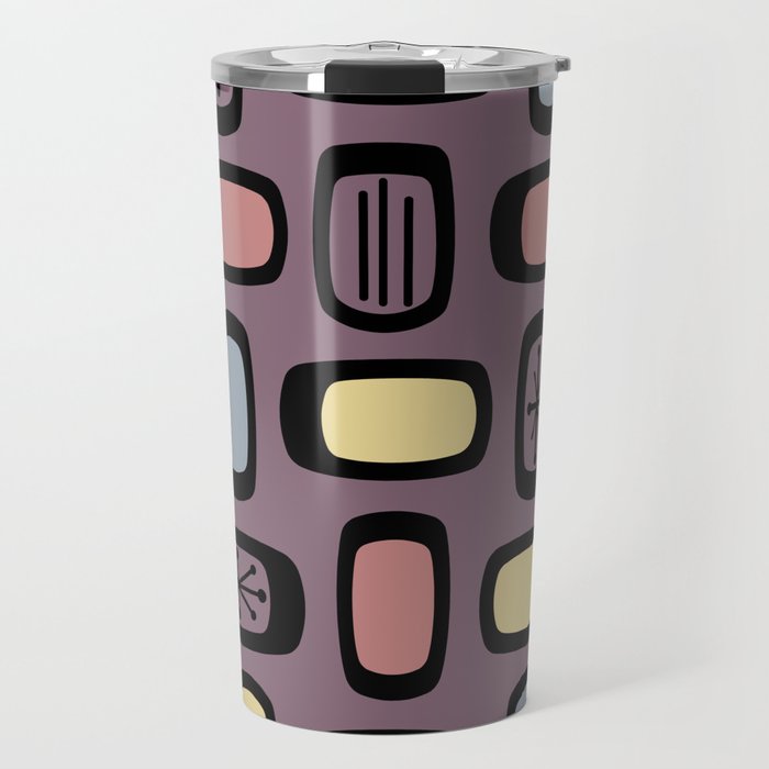 Midcentury MCM Rounded Rectangles Mauve Multicolored Travel Mug