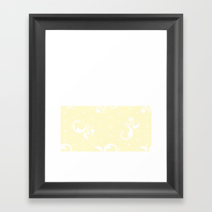 White Floral Curls Lace Horizontal Split on Butter Yellow Framed Art Print