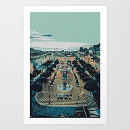 Heart of Lisbon's Charm Rossio Square illustration, Portugal Art Print