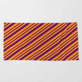 [ Thumbnail: Indigo & Dark Orange Colored Lines Pattern Beach Towel ]