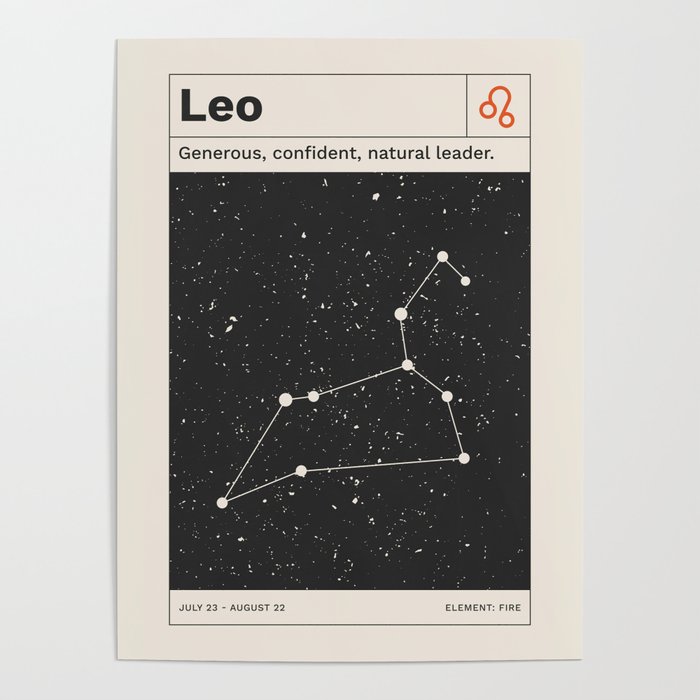 Leo Constellation Retro Minimalist Zodiac Print Poster