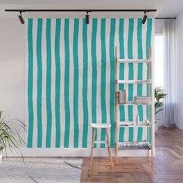 Turquoise and White Cabana Stripes Palm Beach Preppy Wall Mural