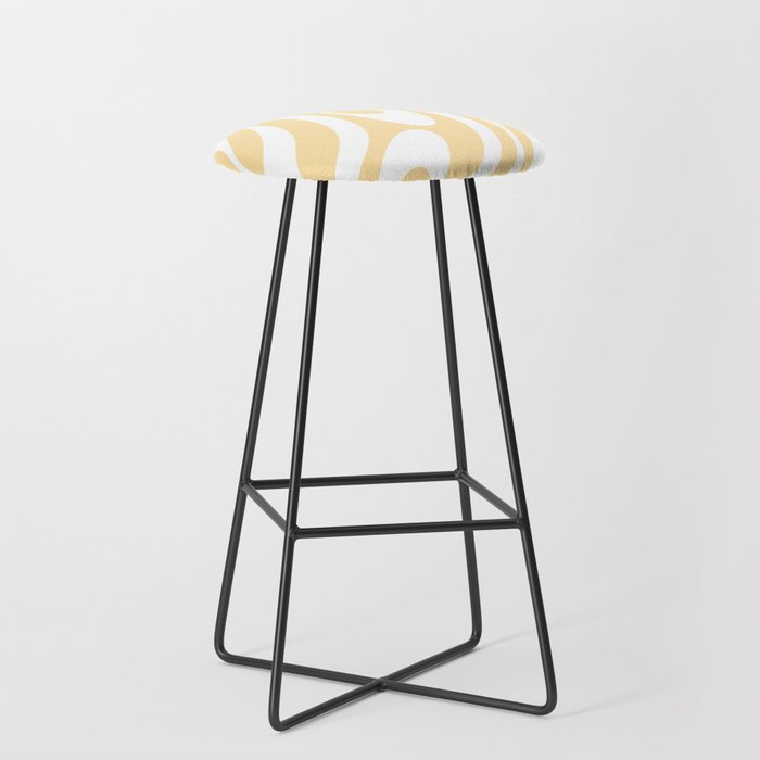 Wavy Loops Retro Abstract Pattern Buttercream Yellow and White Bar Stool
