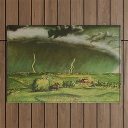The Line Storm - Thunder and Lightning on the American Plains by John Steuart Curry Outdoor Rug