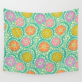 IN THE SURF COASTAL BEACH SEA URCHINS AND SAND DOLLARS in BRIGHT SUMMER COLORS Wall Tapestry
